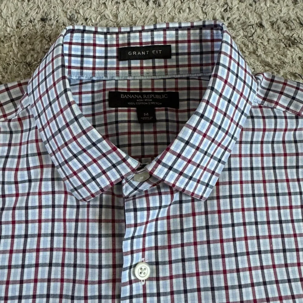 Banana Republic Grant Fit Men’s M 15-15.5 Plaid Check Cotton Long Sleeve Shirt